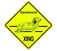JINKAIRUI - Cartel de regalo para perro salchicha de metal de pelo largo Xing Caution Crossing para el hogar, oficina, bar, decoración de pared para interiores y exteriores, letrero de patio, 8 x 8