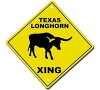 JINKAIRUI Letrero cuadrado de metal de 30,5 x 30,5 cm, con texto en inglés Texas Longhorn Crossing Metal Novelty Sign 20,3 x 20,3 cm