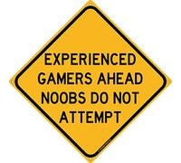 JINKAIRUI Letrero de metal con texto en inglés "Experienced Gamers Ahead Road, Hardcore Gamer Newbie", placa de advertencia para videojuegos, dormitorio, para interiores y exteriores, letrero cuadrado