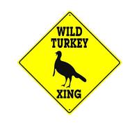 JINKAIRUI Letrero de metal con texto en inglés "Wild Turkey Xing Crossing Caution Animal Farm Ranch Hunter", decoración de carretera, letrero de diamante, decoración de pared para interiores y