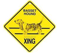 JINKAIRUI - Letrero de metal de estaño con texto en inglés "Basset Hound Dog Xing", advertencia de precaución para el hogar, oficina, bar, decoración de pared para interiores y exteriores, letrero