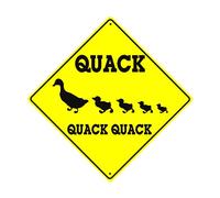JINKAIRUI Letrero de metal de hojalata con texto en inglés "Quack Quack Quack Duck and Ducklings" con diseño de animales de granja rancho cruce precaución Xing decoración de carretera con diamantes