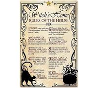 JINKAIRUI Letrero de metal retro con texto en inglés "Witch's Home Rules of The House", para decoración de pared, cueva, garaje, bar, decoración de pared, letrero de metal vintage de 8 x 12 pulgadas