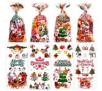 Jinlaili 100 Piezas Bolsas de Celofan de Navidad, Bolsas para Caramelos de Navidad, Bolsas para Galletas de Navidad, Bolsas de Golosinas de Navidad con Lazos de Torsión, Bolsa Navidad para Dulces