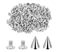 Jinlaili 100 Piezas Remaches Punk, 7 * 10 cm Cono Picos con Tornillo, Remaches Cono de Cuero, Remaches de Metal Tachuelas, Remaches Punk Plateado, Tachuelas Decorativas para Ropa, Pinchos Cono Picos
