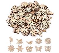 Jinlaili 100 Piezas Rodajas de Flores, Astillas de Madera DIY, Decoración de Navidad, Mariposa Pájaro Flor, Etiquetas de Regalo y Adornos (B)