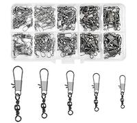 Jinlaili 100 Pz Giratorio de Pesca, Conector Anillos sólidos Pesca, Emerillones Imperdibles de Pesca, Barril de Pesca Giratorio, Conector de señuelo con Cierres de Seguridad, Talla 7# 8# 10# 12# 14#