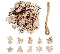 Jinlaili 100PCS Colgantes de Madera para Navidad, Adornos de Árbol Navidad, Colgantes Decoracion Navidad, Adornos Navideños de Madera con Cordele, Manualidades Decoraciones de árbol de Navidad