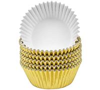 Jinlaili 100PCS Papel Cupcakes Metalizado, Cápsulas para Magdalenas, Muffins para Bodas, Cumpleaños y Navidad (Oro)