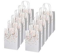 Jinlaili 12 Piezas Bolsa de Regalo, Bolsa de Papel Kraft, Bolsas de Fiesta de Regalo con Asas, Bolsa Papel Reutilizables, Bolso de Kraft de Corazón para Navidad Cumpleaños Boda Fiesta (Blanco)
