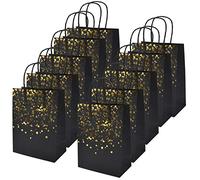 Jinlaili 12 Piezas Bolsa de Regalo, Bolsa de Papel Kraft, Bolsas de Fiesta de Regalo con Asas, Bolsa Papel Reutilizables, Bolso de Kraft de Corazón para Navidad Cumpleaños Boda Fiesta (Negro)