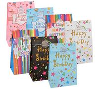 Jinlaili 14PCS Bolsas Regalo de Cumpleaños, Bolsas de Caramelos para Niño, Bolsa de Papel Kraft de Fiesta, Bolsas Kraft con 36pcs Pegatinas, Bolsas de Regalo Vistoso para Cumpleaños Fiesta, 24x13x8cm