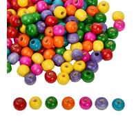 Jinlaili 200 Piezas Abalorios de Madera Colores, Cuentas Redondas para Manualidades, Bolas Naturales Con Agujero para Pulseras, Collares y Joyería Artesanal (10mm)