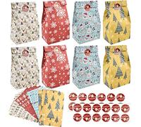 Jinlaili 24 Piezas Bolsas de Navidad de Papel Kraft, Bolsas Regalo Navidad, Bolsa de Papel Navideña, Bolsas de Regalo Navideñas de Kraft con Pegatinas, Bolsa Navidad para Envolver Dulces, Galletas