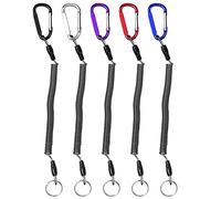 Jinlaili 5 Piezas Llaveros en Espiral, Cuerda Elástica Antipérdida con Multicolor Mosquetón, Cordones de Pesca, Alambre de Cuerda de Seguridad, Cuerda de Resorte de Plástico, para Canotaje Kayak Caza