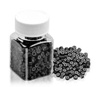 Jinlaili 500 Pieza Micro Anillas Siliconadas para Extensiones de Cabello, Micro Ring con Silicona Negro, Micro Anillo Cuentas 5mm, Anillos de Extensión de Cabello para Mujeres Extensiones de Pelo (#1)