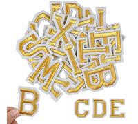 Jinlaili 52 Piezas Parches Bordados de Letras, Letras Bordadas Doradas, Parches de Apliques de Alfabeto de A-Z, Letras Bordadas de Tela para Coser o Planchar, para Zapatos Sombrero Bolsa Ropa