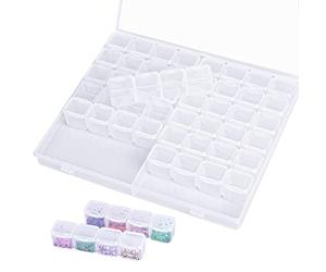 Jinlaili 56 Grids Ajustable Caja de Almacenamiento de Plástico, Caja Organizador Diamond Painting, Caja Almacenaje Plastico Transparente para Decoración de Uñas, Pendientes, Collares, Cuentas