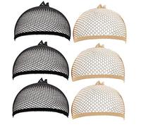 Jinlaili 6 Piezas Gorros de Peluca, Redecillas Peluca Elástico Casquillo Peluca, Gorra Peluca Transpirable, Gorros de Peluca para Hombre y Mujer, Peluca Malla con Extremo Abierto, 3 Beige + 3 Negro