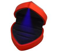 Jinlaili Caja de Anillo con Luz LED, Caja Anillo de Terciopelo para Guardar 2 Anillos, Joyero de Anillo, Caja Regalo de Joyería, Caja Anillo de Corazón para Propuesta Boda Festival (Rojo 3)