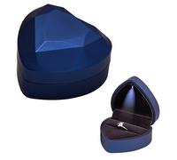 Jinlaili Caja de Anillo Con Luz LED, de Terciopelo, Joyero Con Forma de Corazón Para Propuesta, Compromiso, Boda y Festival (Azul)
