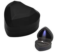 Jinlaili Caja de Anillo Con Luz LED, de Terciopelo, Joyero de Corazón Para Propuesta, Compromiso, Boda y Festival (Negro)