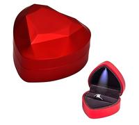 Jinlaili Caja de Anillo con Luz LED y Terciopelo, Joyero en Forma de Corazón para Propuesta y Boda
