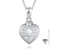 Jinlou Collar de urna de alas de ángel para cenizas, plata de ley Forever in My Heart, joyería de cremación para mujer, Metal, Circonia cúbica