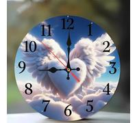 Jinmer 15 cm Reloj de Pared Alas de ángel, Redondo Silencioso Sin tictac Baterías Relojes, Moderno Madera Reloj de Pared para Cocina/Dormitorio Salon Comedor