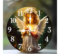 Jinmer 15 cm Reloj de Pared Chica ángel, Redondo Silencioso Sin tictac Baterías Relojes, Moderno Madera Reloj de Pared para Cocina/Dormitorio Salon Comedor