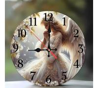 Jinmer 15 cm Reloj de Pared Niña ángel Rezando, Redondo Silencioso Sin tictac Baterías Relojes, Moderno Madera Reloj de Pared para Cocina/Dormitorio Salon Comedor