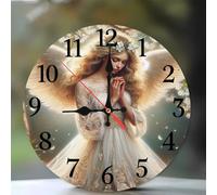 Jinmer 15 cm Reloj de Pared Oración del ángel, Redondo Silencioso Sin tictac Baterías Relojes, Moderno Madera Reloj de Pared para Cocina/Dormitorio Salon Comedor