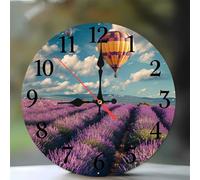 Jinmer 15 cm Reloj de Pared Vuelo en Globo sobre el Campo de Lavanda, Redondo Silencioso Sin tictac Baterías Relojes, Moderno Madera Reloj de Pared para Cocina/Dormitorio Salon Comedor
