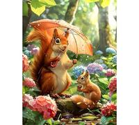 Jinmer 5D Diamond Painting Kit Completo,Bosque Flores Ardilla DIY Kit de Pintura Diamante para Adultos Niños Arte de Cristal Bordado Punto de Cruz para Hogar Pared Decoración,Square Drill 40x60cm