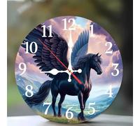Jinmer Reloj de Pared Caballo ángel Negro,Funciona con Pilas,15 cm Redondo Silencioso Relojes Decorativo, para Sala de Estar, Oficina, Dormitorio, Decoración del Hogar