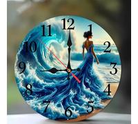 Jinmer Reloj de Pared Mujer Ola,Funciona con Pilas,25 cm Redondo Silencioso Relojes Decorativo, para Sala de Estar, Oficina, Dormitorio, Decoración del Hogar