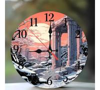 Jinmer Reloj de Pared Ruinas Paisaje Nevado,Funciona con Pilas,15 cm Redondo Silencioso Relojes Decorativo, para Sala de Estar, Oficina, Dormitorio, Decoración del Hogar