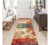 Jinnrug Alfombra de Pasillo, Naranja, marrón, Verde, Antideslizante, para Cocina, Sala de Estar, Entrada, 1m/1,5m/2m/2,5m/3m/3,5m/4m/4,5m/5m/6m de Largo.(60×450cm)