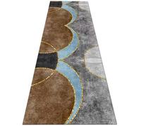 Jinnrug Patrones geométricos marrón Gris Pasillo Estrecho Cocina Sala de Juegos Alfombra de Corredor de Entrada 60cm/70cm/80cm/100cm de Ancho casa Alfombra de Corredor Estrecho(80×100cm)