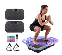 JINPALAY Plataforma Vibratoria Fitness, Máquina Vibratoria para Adelgazar con Bluetooth, Masaje Magnético, Base XL 57cm, Soporta 300 LB, con Bandas (Azul (Pack Completo))