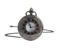 Jinpojun Cadena Reloj de Bolsillo Vintage con Cadena Corta 40CM, Antigua Roma patrón Relojes de Bolsillo para Hombre Mujer, Cumpleaños, Aniversario, Navidad, Día del Padre (Negro)
