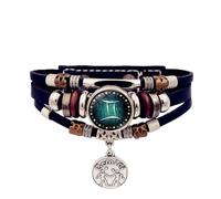 JINQIGG 12 constelaciones cadena de mano multicapa Zodiacs cuero artificial unisex accesorio para uso diario personalizado zodiacos banda de piel sintética, talla única, como se describe