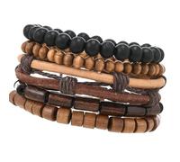 JINQIGG 5 piezas de cuentas de madera natural con concha de coco y cordón elástico multicapa, retro, ajustable, para joyería, pulsera de madera ajustable, talla única, como se describe