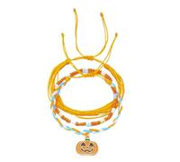JINQIGG Joyería festiva de Halloween colorida pulsera de cuentas de calabaza, fantasmas decoraciones, hebras multicapa, accesorio elástico para fiestas, Cuerda de cera, cuentas de arroz, aleación