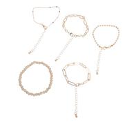 JINQIGG Paquete de 5 elegantes pulseras de aleación con cuentas apilables, hechas a mano, resistentes a la decoloración, joyería para mujer, Como se muestra en la imagen