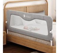 Jinrobabes Rieles de cama para niños pequeños, alturas ajustables y protector de cama plegable para cama infantil, barandilla de cama extra larga con prensa sin costuras para camas de tamaño