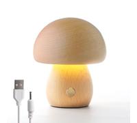 JinsenTGG Lámpara de Madera con Forma de Seta, Lámpara de noche Regulable Portátil con Carga USB, luz nocturna inalámbrica para Decoración del Hogar, Dormitorio, Lámpara de noche LED Recargable, Haya