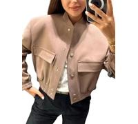 Jinsha Chaqueta Bomber para Mujer Corto Blouson Casual Piloto Sólido Holgado Varsity Jacket con Bolsillos Rosa L