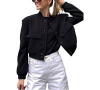 Jinsha Chaqueta Bomber para Mujer Corto Blouson Casual Piloto Sólido Holgado Varsity Jacket con Bolsillos Nero S