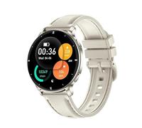 JINSHANGZI AMOLED HT39 - Reloj inteligente para hombre, para deportes al aire libre, pantalla grande, Bluetooth, llamadas, monitoreo de salud, linterna, reloj inteligente para mujer (cuero plateado)